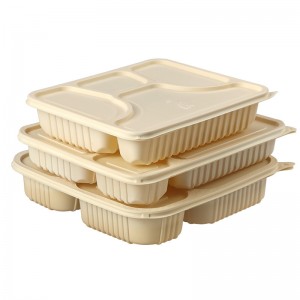 Diseño de cuatro compartimentos Contenedor de alimentos de almidón de maíz biodegradable Calefacción para microondas Envasado de alimentos para llevar Fiambrera